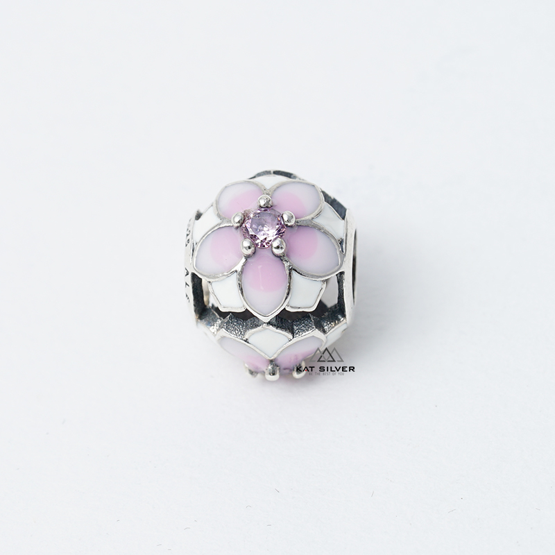 CHARM TRÒN HOA THƯỢC DƯỢC HỒNG 3 MẶT