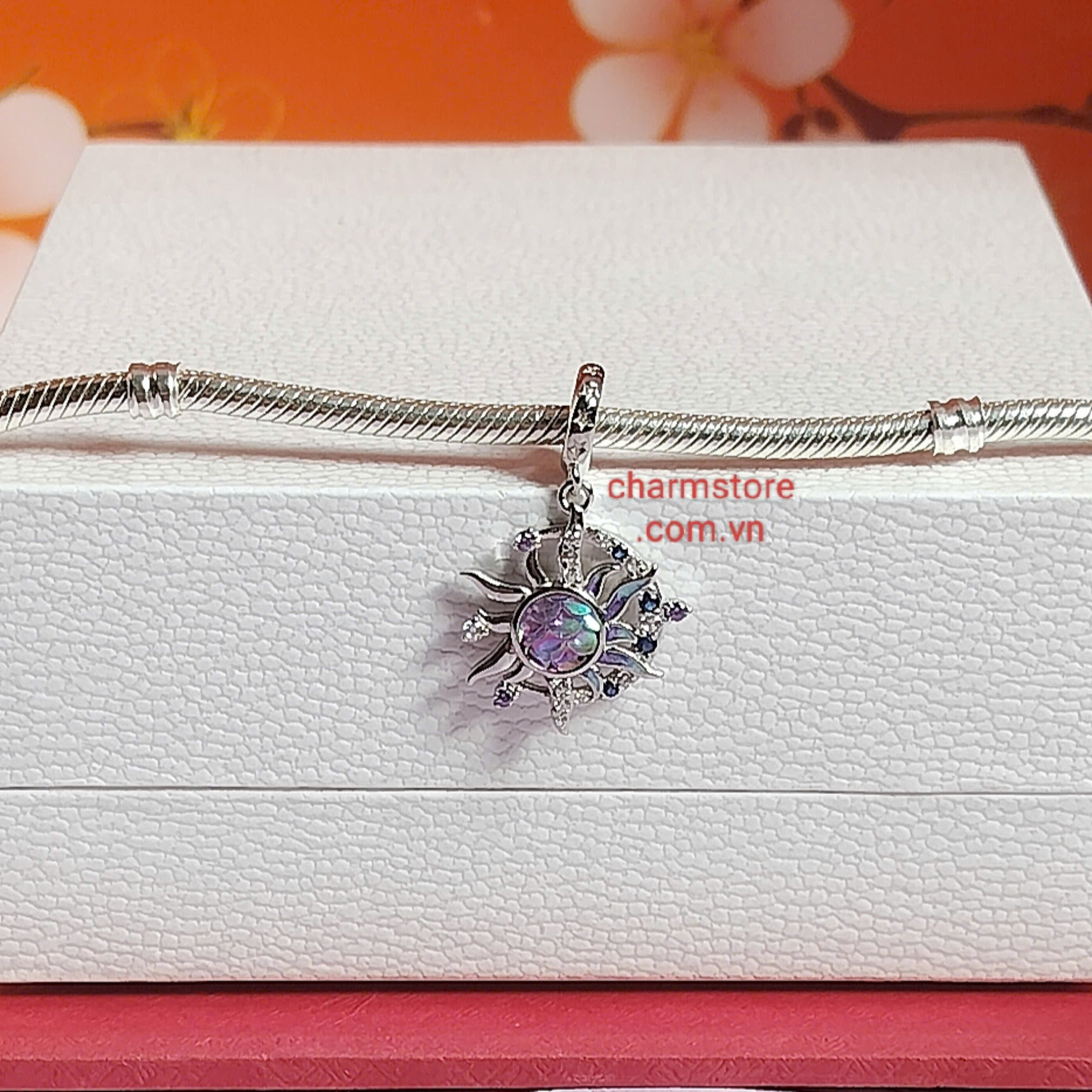 CHARM TREO MẶT TRĂNG ÔM MẶT TRỜI VẢY CÁ ÁNH TÍM