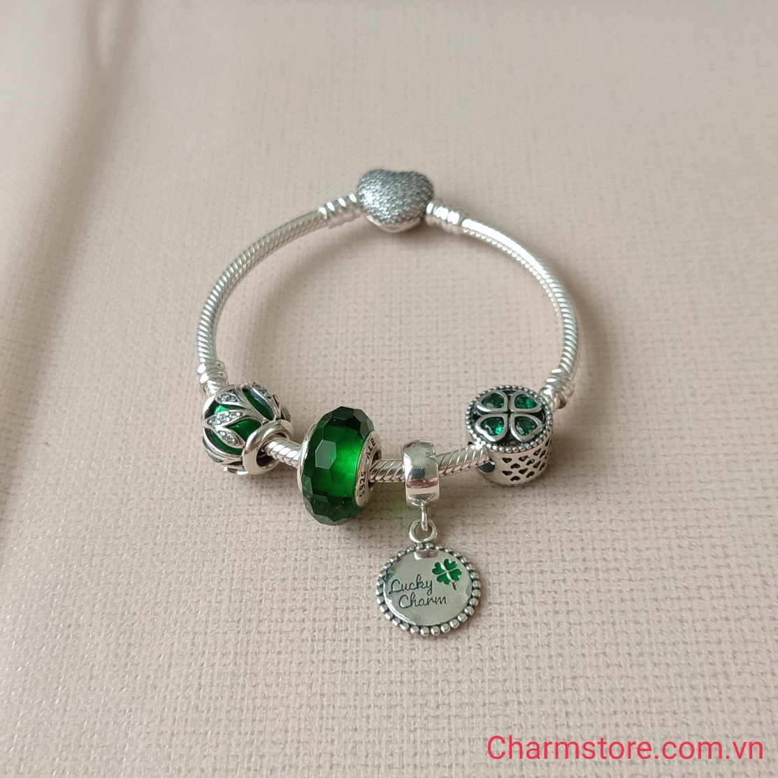 VÒNG CHARM RADIANT CỎ 4 LÁ MAY MẮN XANH LÁ