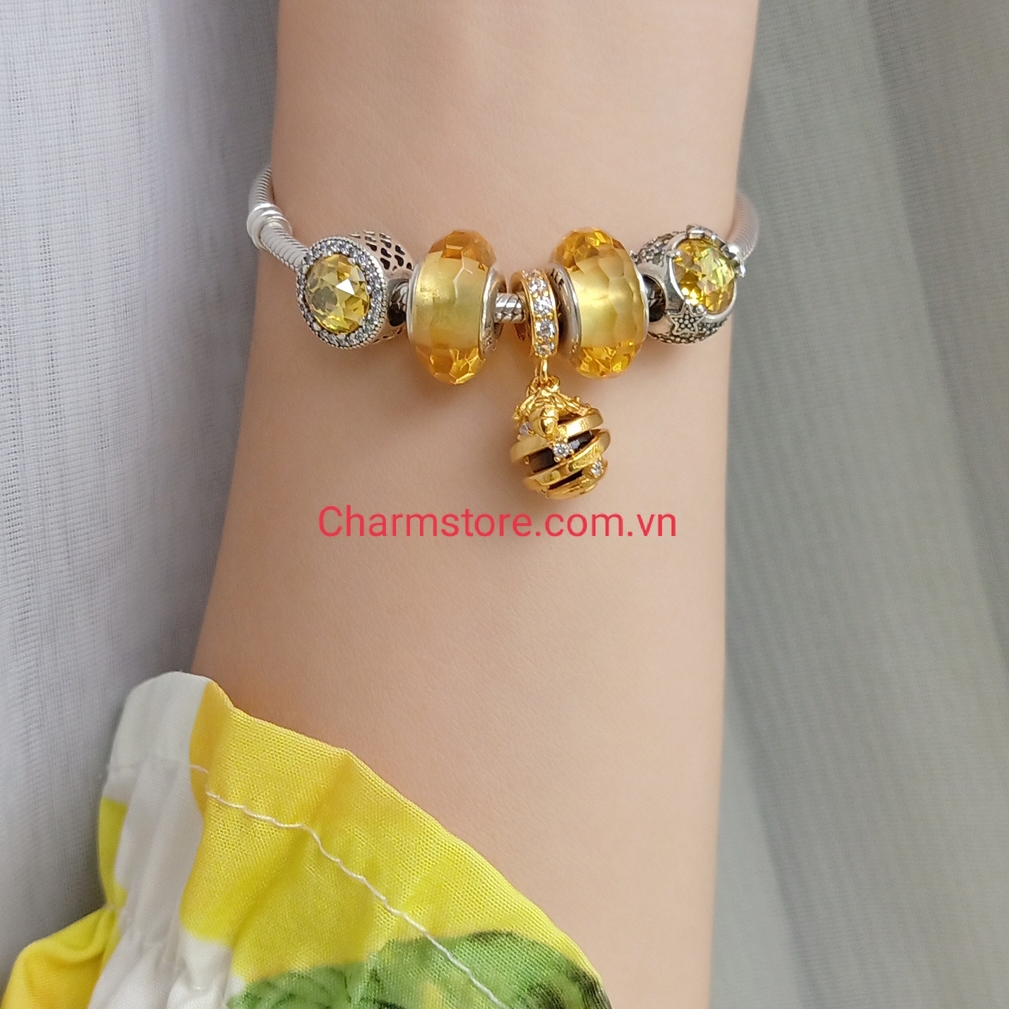 VÒNG CHARM MỆNH THỔ MIX ĐÁ VÀNG TRÒN TRĂNG SAO MAY MẮN