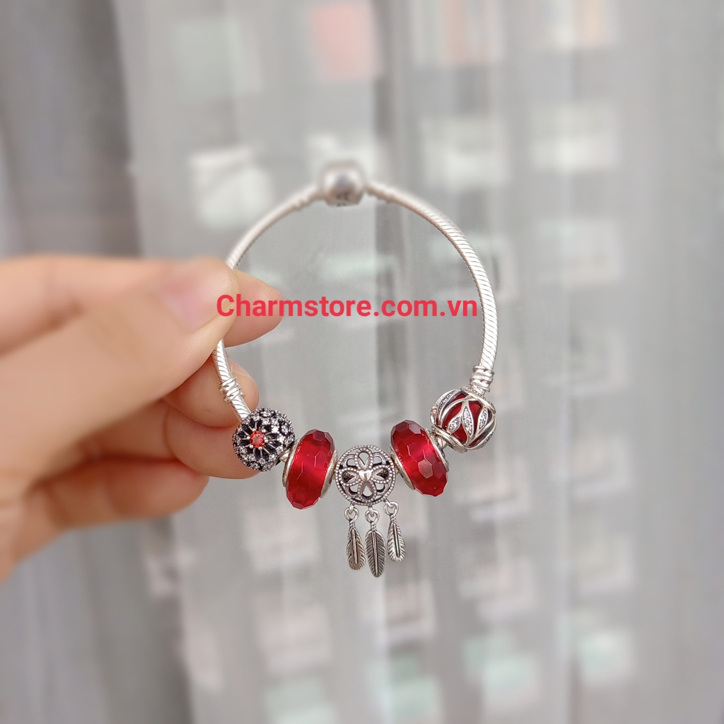 VÒNG TAY BẠC - MURANO ĐỎ ƯỚC MƠ
