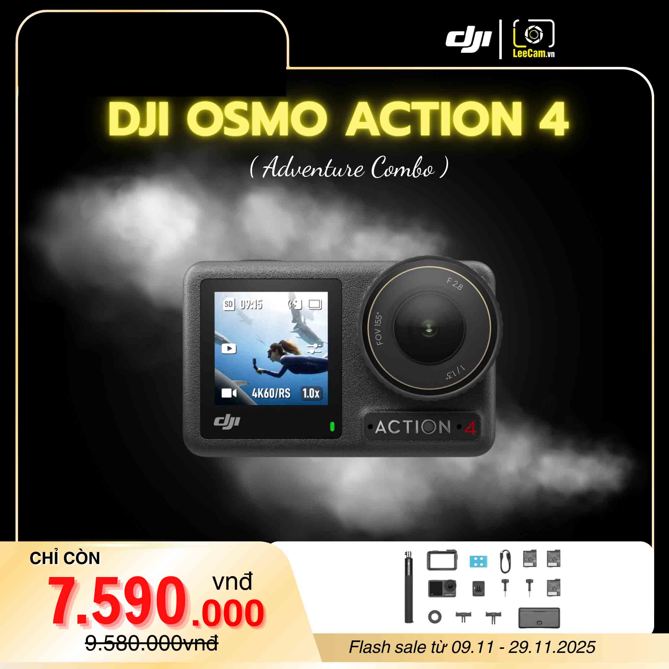 (New) DJI Osmo Action 4 Adventure Combo | Hàng Chính Hãng (giảm giá)
