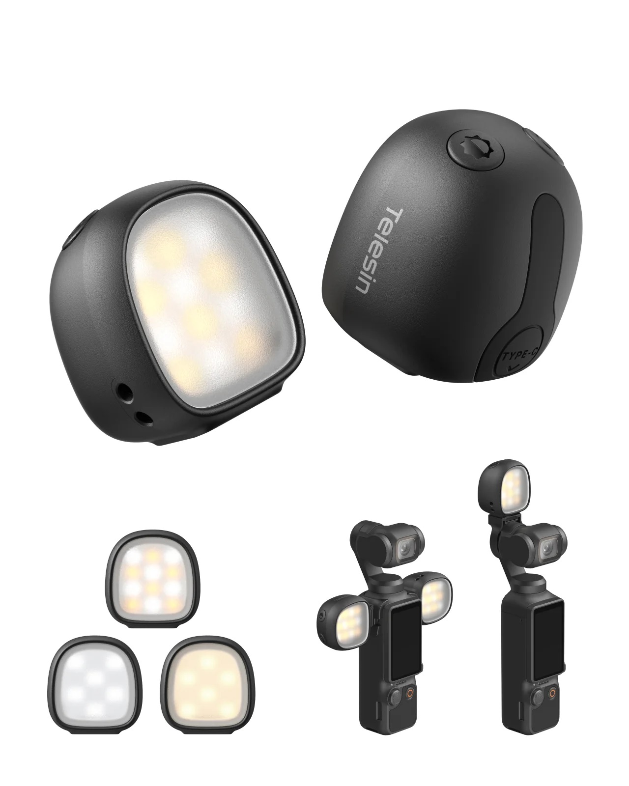Bộ Đôi Đèn LED Trợ Sáng TELESIN S5-BGD-23-TDJ Mini Dual Magnetic Fill Light For DJI Osmo Pocket 4P / Pocket 4 / Pocket 3 Chính Hãng