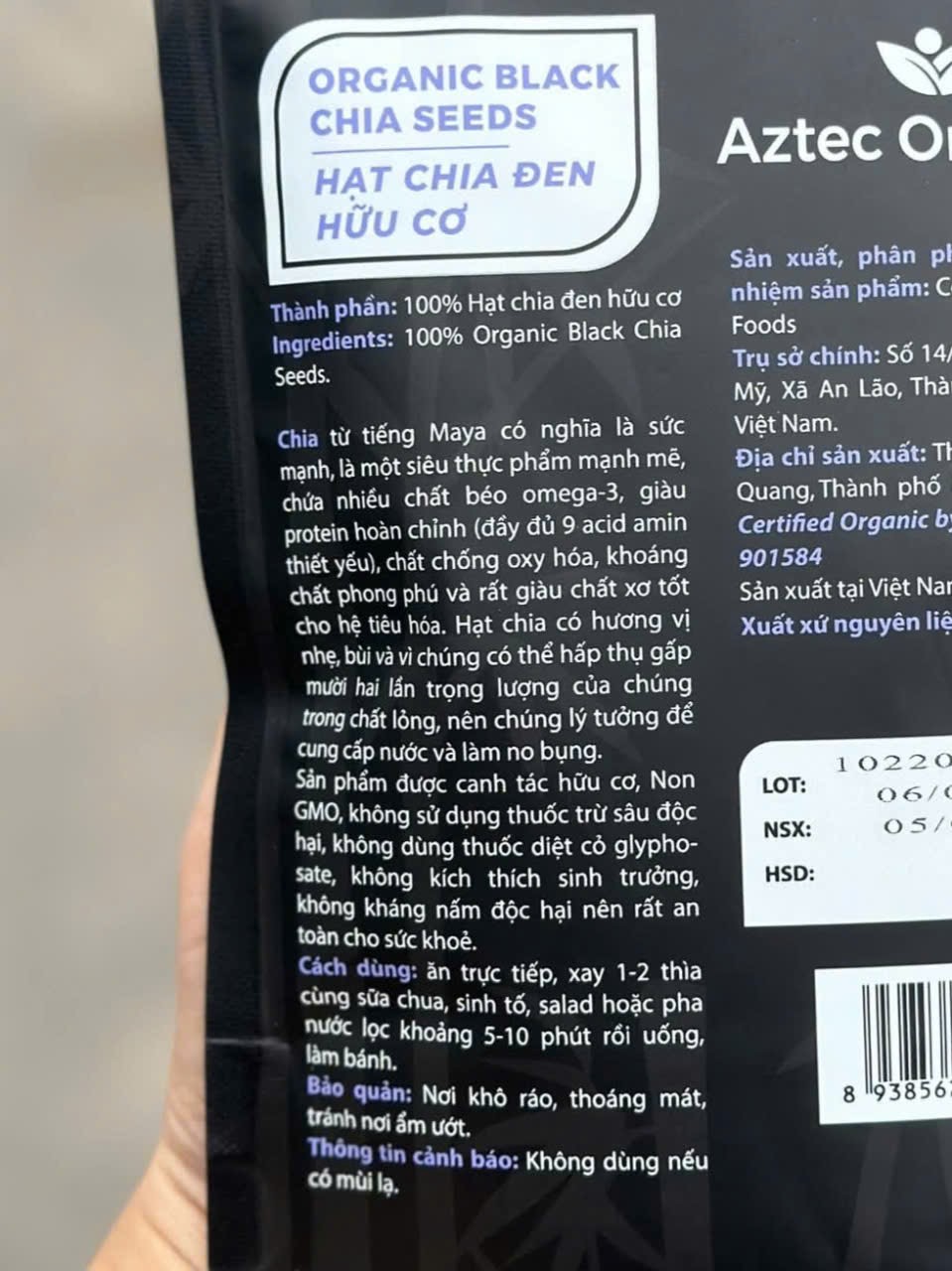 Hạt Chia Đen Hữu Cơ Aztec Organic Chuẩn USDA