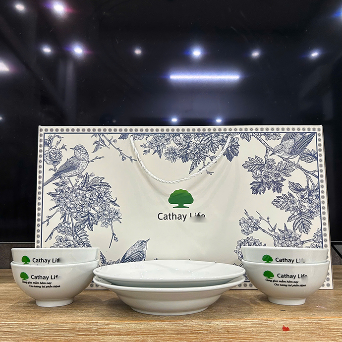 CT 385 - BỘ CHÉN DĨA SỨ BÁT TRÀNG IN LOGO
