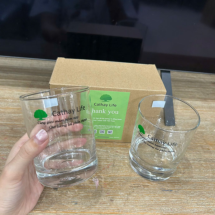 CT 437 - BỘ 2 LY THỦY TINH OCEAN B0414 - 385ML IN LOGO