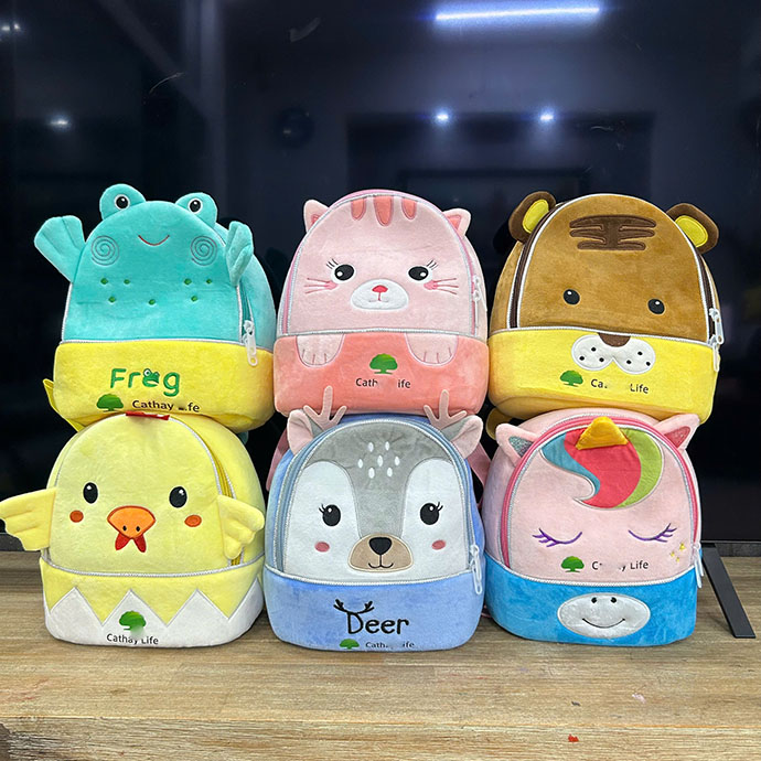 CT 439 - BALO TRẺ EM LÔNG NHUNG DỄ THƯƠNG IN LOGO