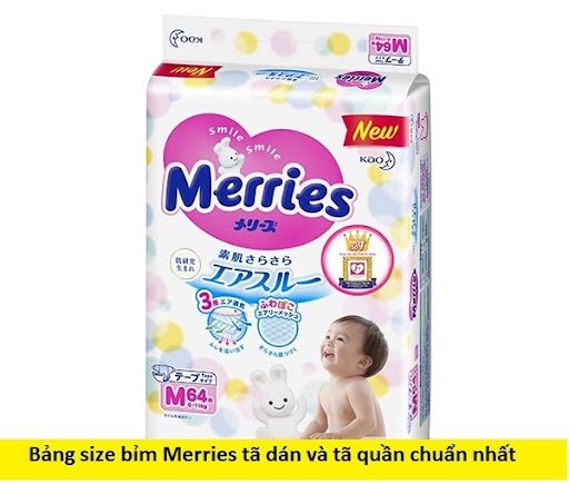 Bảng size bỉm Merries tã dán và tã quần chuẩn nhất