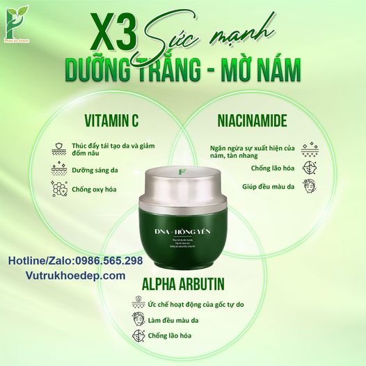 X3 SỨC MẠNH DƯỠNG SÁNG, MỜ NÁM TỪ KEM DNA HỒNG YẾN PHAN AN GREEN!