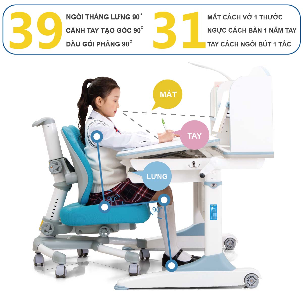 Quy tắc ngồi học 3931 khi sử dụng ghế chống gù thông minh - kidsuni.vn
