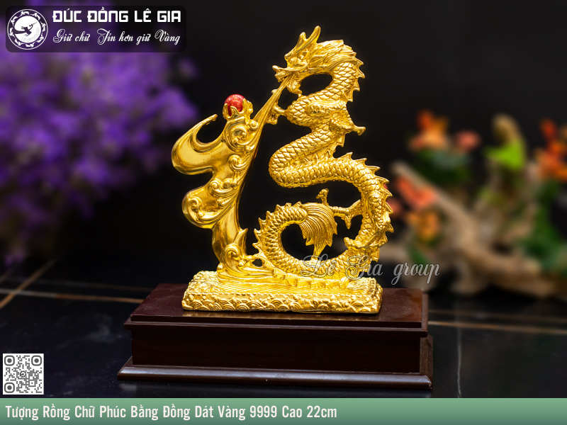 Tượng Rồng Chữ Phúc Bằng Đồng Dát Vàng 9999 Cao 22cm | Lê Gia Group ...