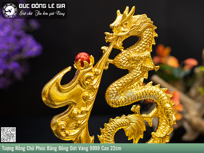 Tượng Rồng Chữ Phúc Bằng Đồng Dát Vàng 9999 Cao 22cm | Lê Gia Group ...