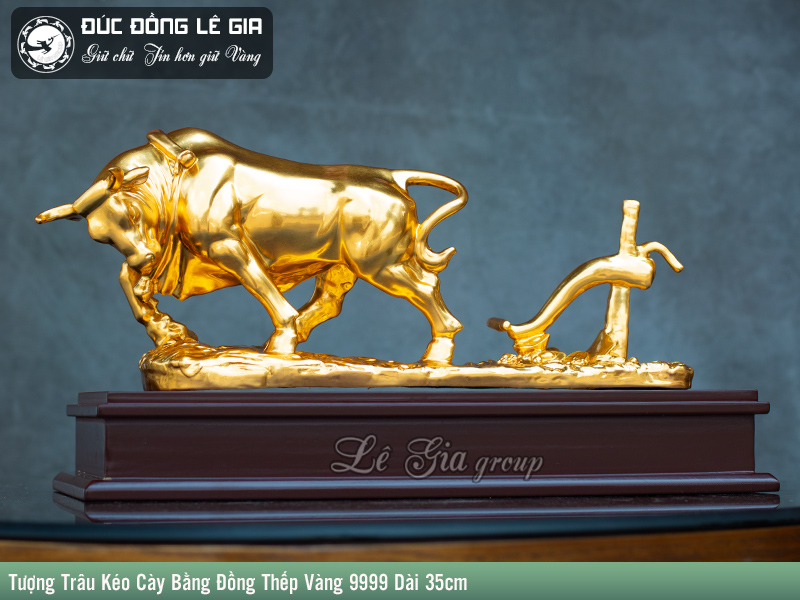 Tượng Trâu Kéo Cày thếp vàng 9999 dài 35cm | Lê Gia Group - Giữ Chữ Tín ...
