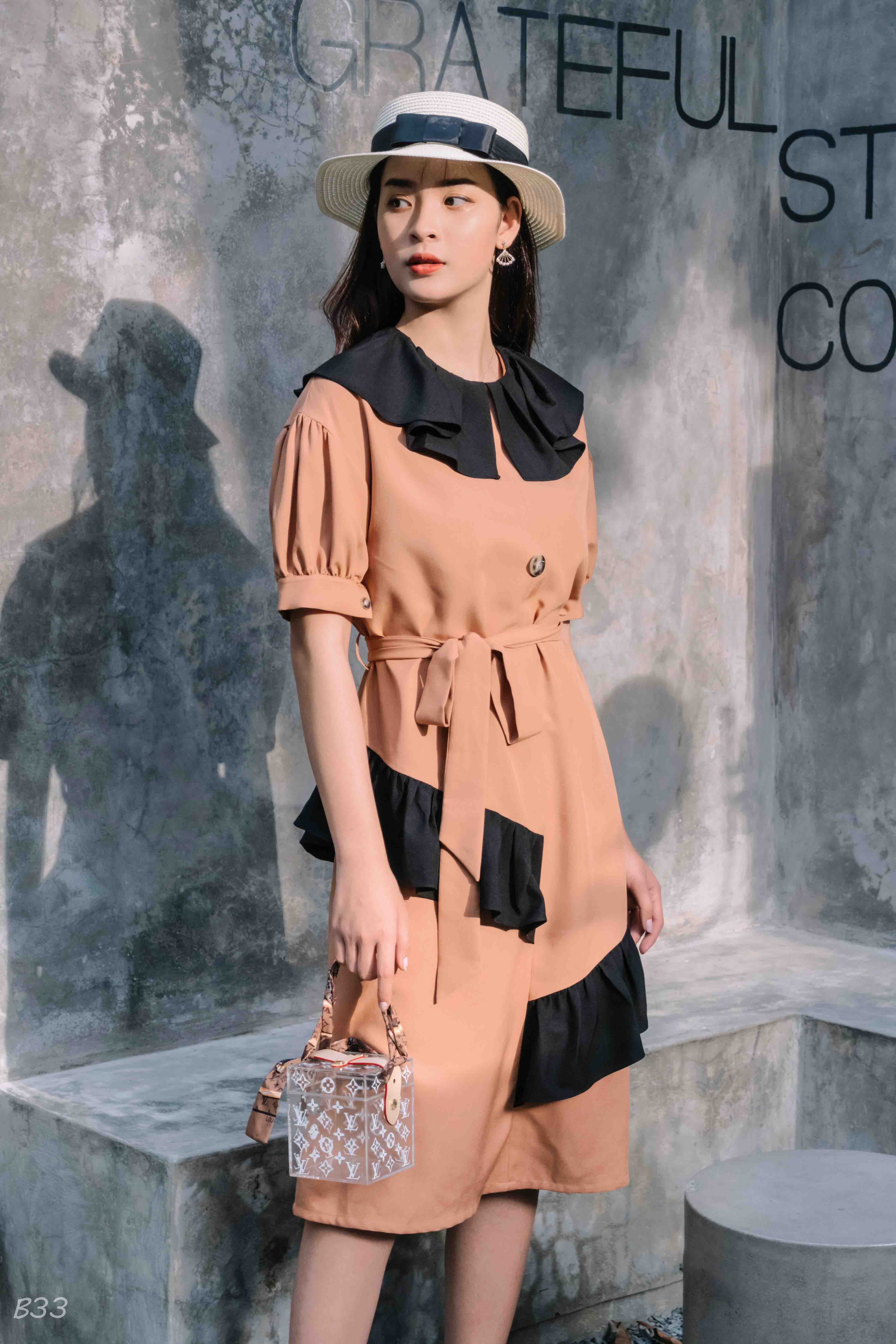 Đầm Cổ Bèo Tay Ngắn Hàng Thiết Kế B33-TK11 (Có Size Lớn)