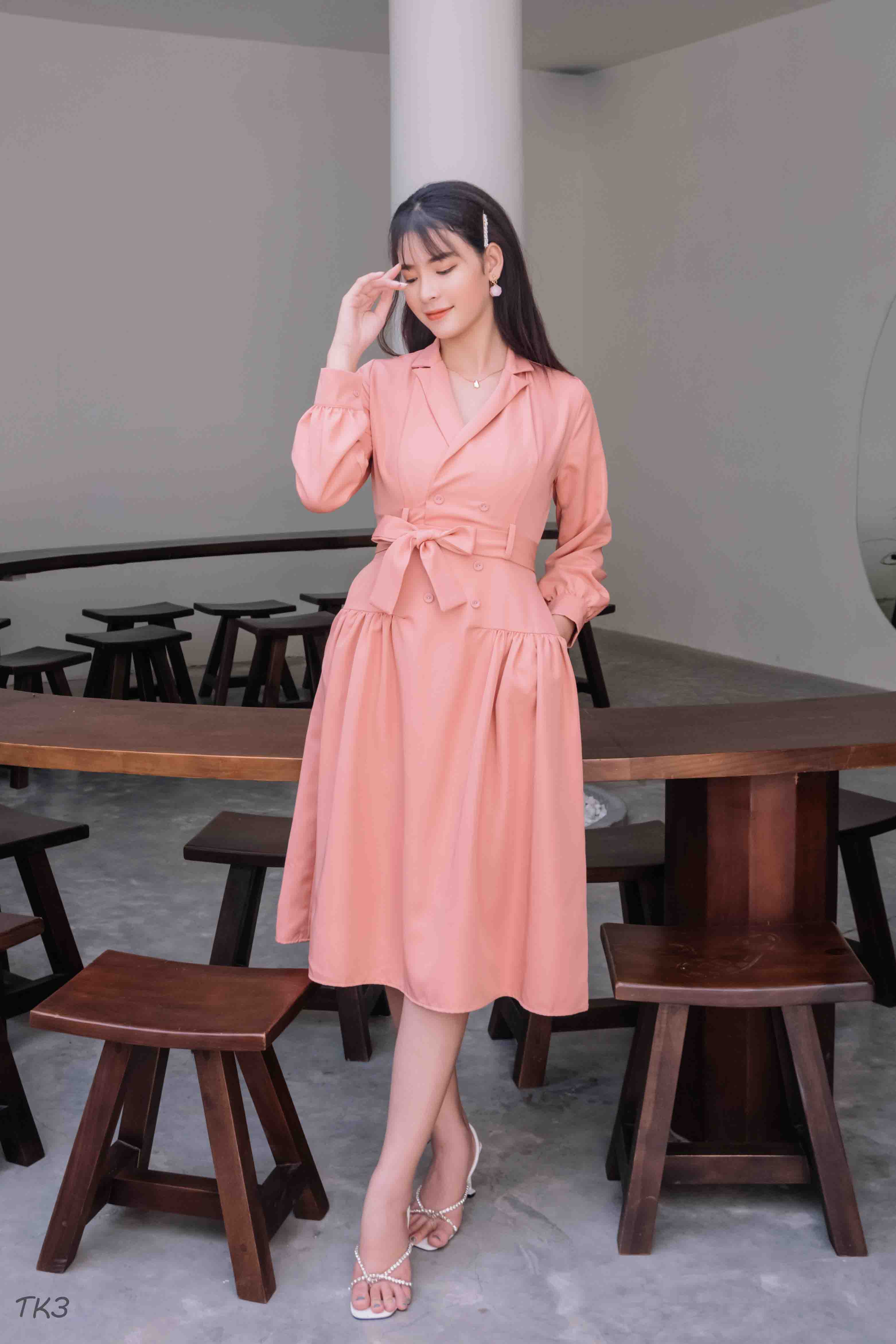 MS890 Váy đầm sơ mi cổ đức chiết eo tôn dáng kèm dây buộc nơ  Phu Linh   Fashion  More