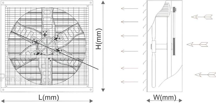 Hình ảnh mô phỏng và thông số kích thước Quạt thông gió cánh SMC siêu bền 1380x1380