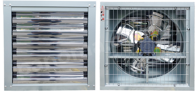 Cửa chớp và lưới bảo vệ của Quạt thông gió vuông công nghiệp cánh inox trực tiếp