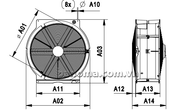Thông số kích thước quạt thông gió tuần hoàn Multifan