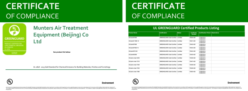 Chứng nhận vàng GreenGuard Gold Tấm làm mát Celdek Munters