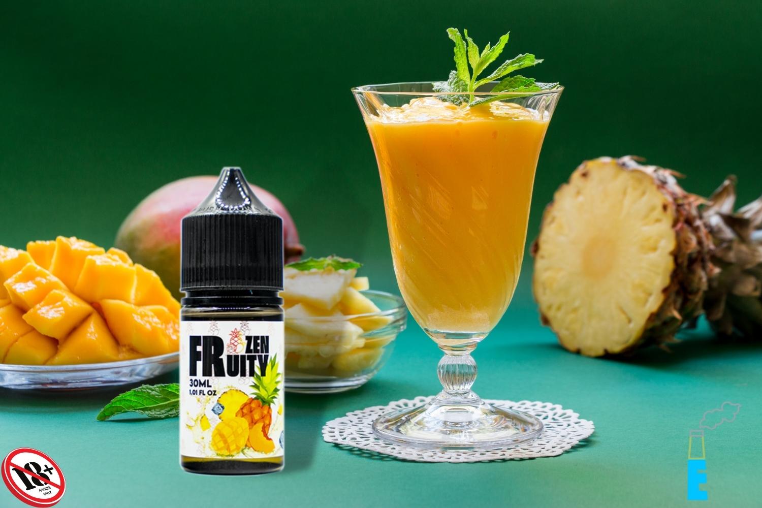 Một bãi biển nhiệt đới đầy gió lộng, trên tay là một ly sinh tố thơm ngon với hương vị của những trái cây tươi mới có phải là điều bạn thầm muốn bấy lâu nay. Hãy để Frozen Fruity Iced Mango Madness đem đến cho bạn cảm giác tương tự, bằng những hơi hút đượm hương vị từ những trái dứa chua chua, xoài ngọt thanh và đào thơm lừng, một hỗn hợp chỉ dành cho người thực sự muốn thưởng thức.