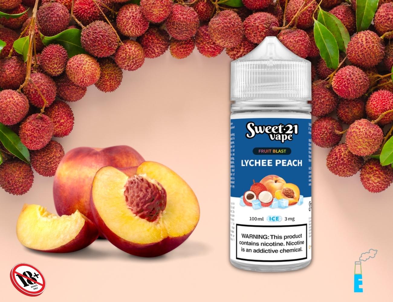 Sweet21 Lychee Peach là một sự kết hợp không thể hoàn hảo hơn từ hai loại trái cây đậm đà hương vị là vải và đào. Hương vị ngọt ngào từ những trái vải chín mùa hòa quyện cùng vị thơm đặc trưng của đào, kèm chút mát lạnh khiến những hơi hút của bạn đầy sảng khoái và tươi mới.