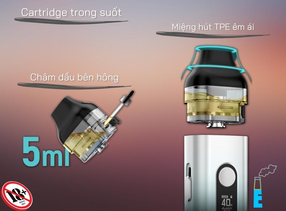 Đầu pod Feelin X với phần miệng hút được làm từ nhựa TPE an toàn cho sức khỏe, kiểu dáng núm hạt dẻ khiến việc tiếp xúc với môi cực kì thoải mái và êm ái. 