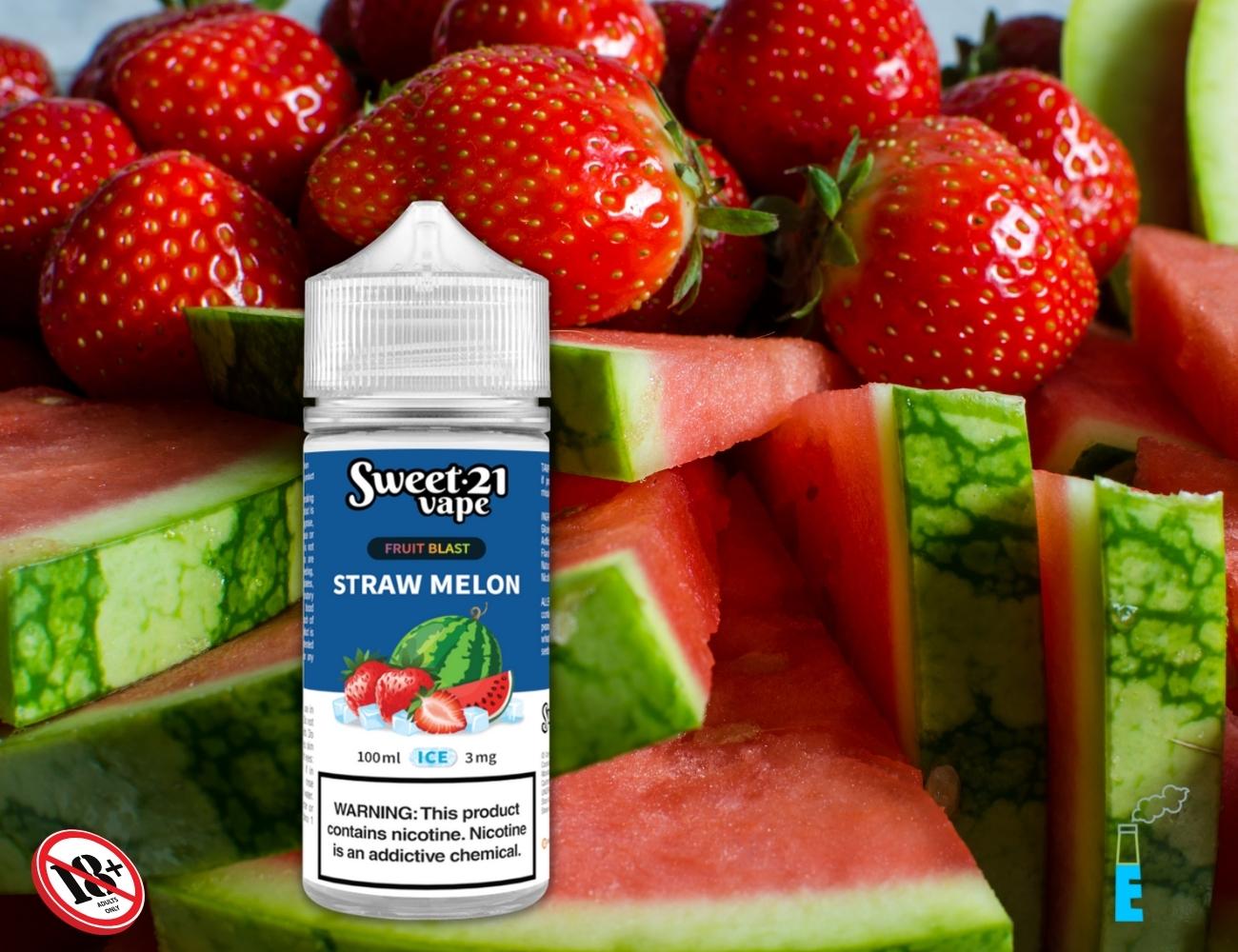Sweet 21 Fruit Blast Straw Melon bắt đầu với sự tươi mát từ những trái dưa hấu mọng nước, hòa quyện vào dòng tươi mát đó là hương vị chua chua ngọt nhẹ từ những trái dâu tây chín căng. Một chút đá lạnh kèm theo sẽ làm mọi thứ được nâng lên một tầm cao mới, hương vị sẽ được thăng hoa và sảng khoái gấp bội. 