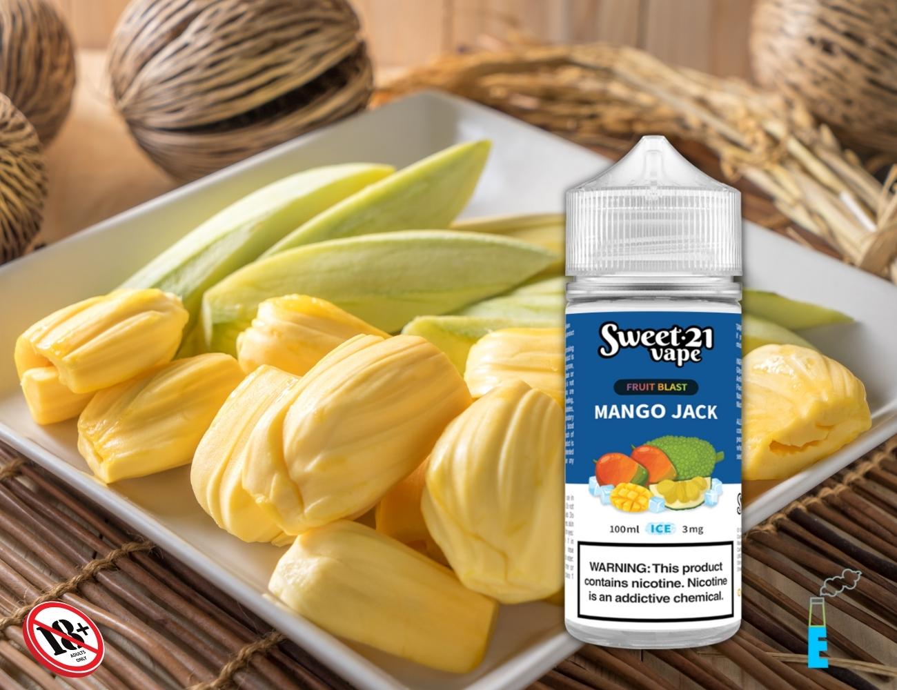 Sweet 21 Mango Jack là sự pha trộn sắc nét, rõ ràng từ hương vị những trái xoài chín mới hái, sự tươi tắn và trong sạch được thể hiện một cách chân thật, đi kèm đó là hương vị thoang thoảng của những trái mít, tuy có phần mờ nhạt nhưng lại tạo ra một hỗn hợp thơm ngon và cuốn hút. Không thể thiếu một chút mát lạnh làm những hơi hút của bạn thêm phần sảng khoái và vị giác được đánh thức bởi sự thơm ngon hoàn hả