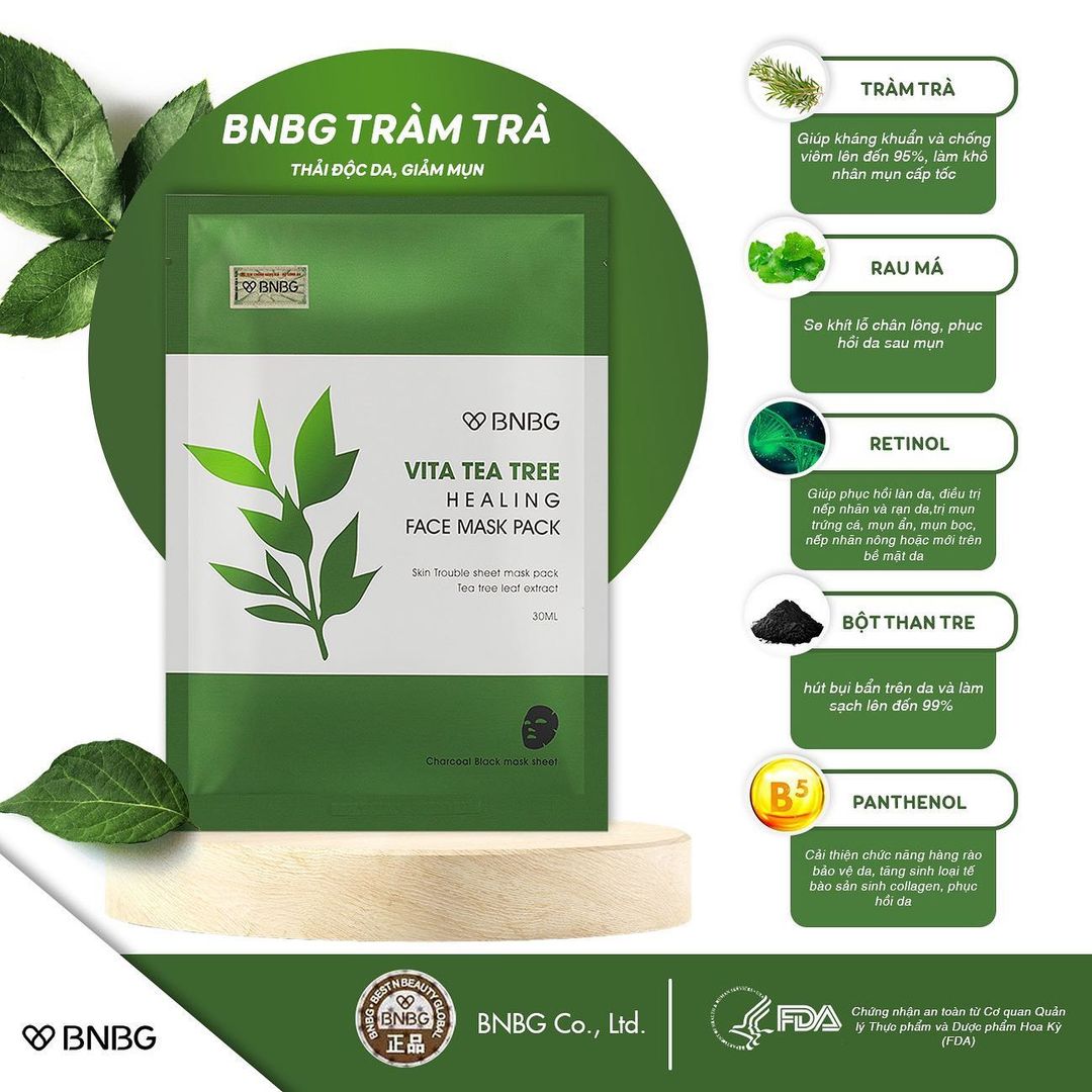 Mặt Nạ Thải Độc Da Giảm Mụn Tràm Trà BNBG Vita Tea Tree Healing Face Mask Pack