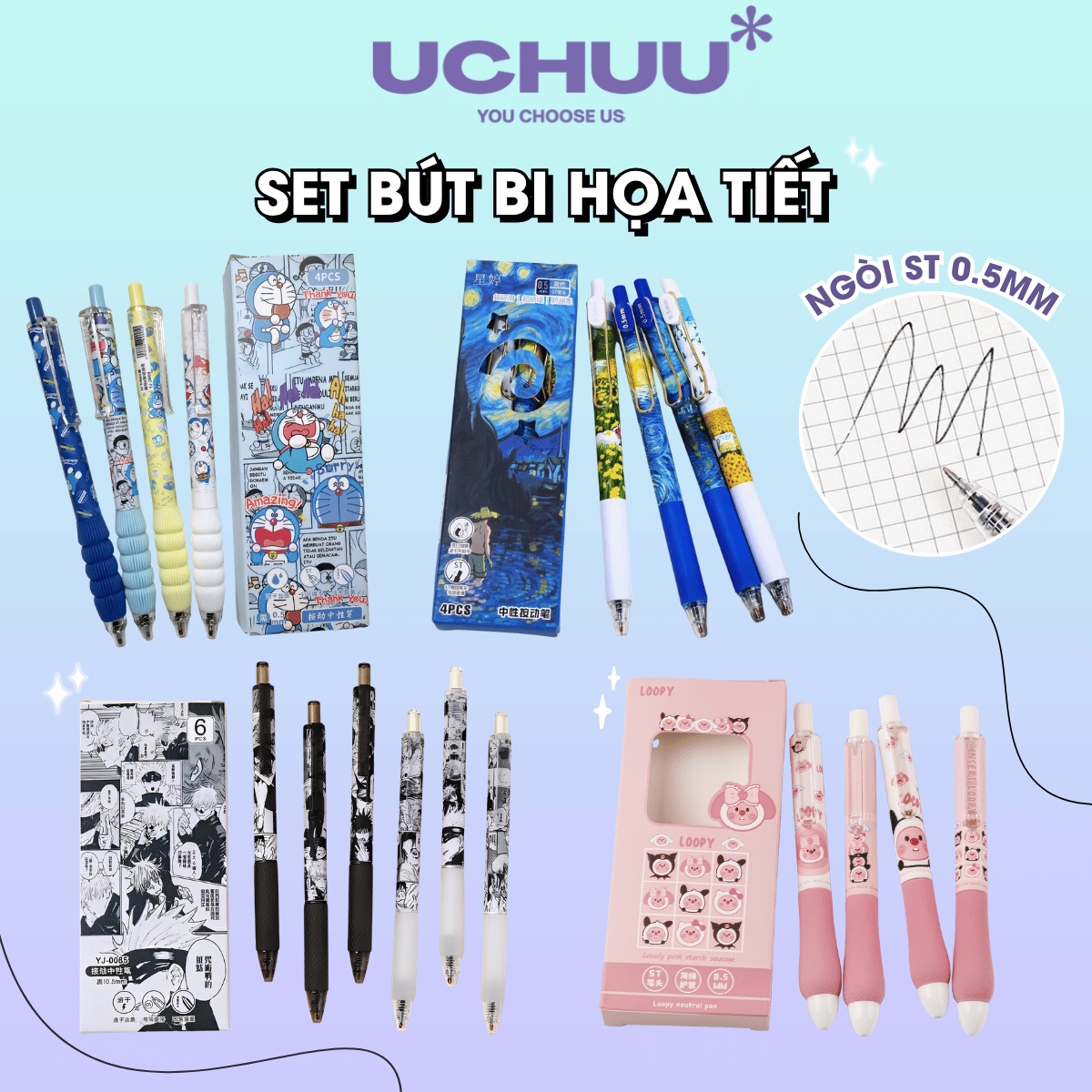 Set Bút Bi Họa Tiết