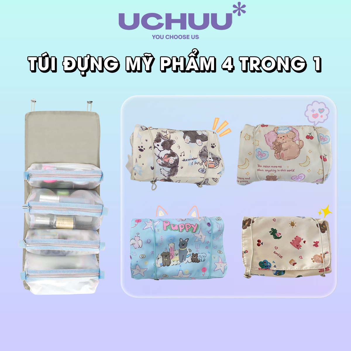 Túi Đựng Mỹ Phẩm 4 Trong 1