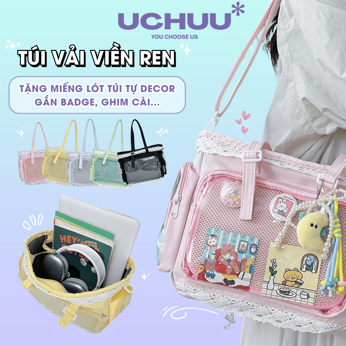 Túi Vải Viền Ren