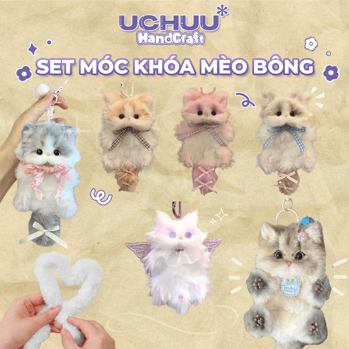 Set Móc Khoá Mèo Bông