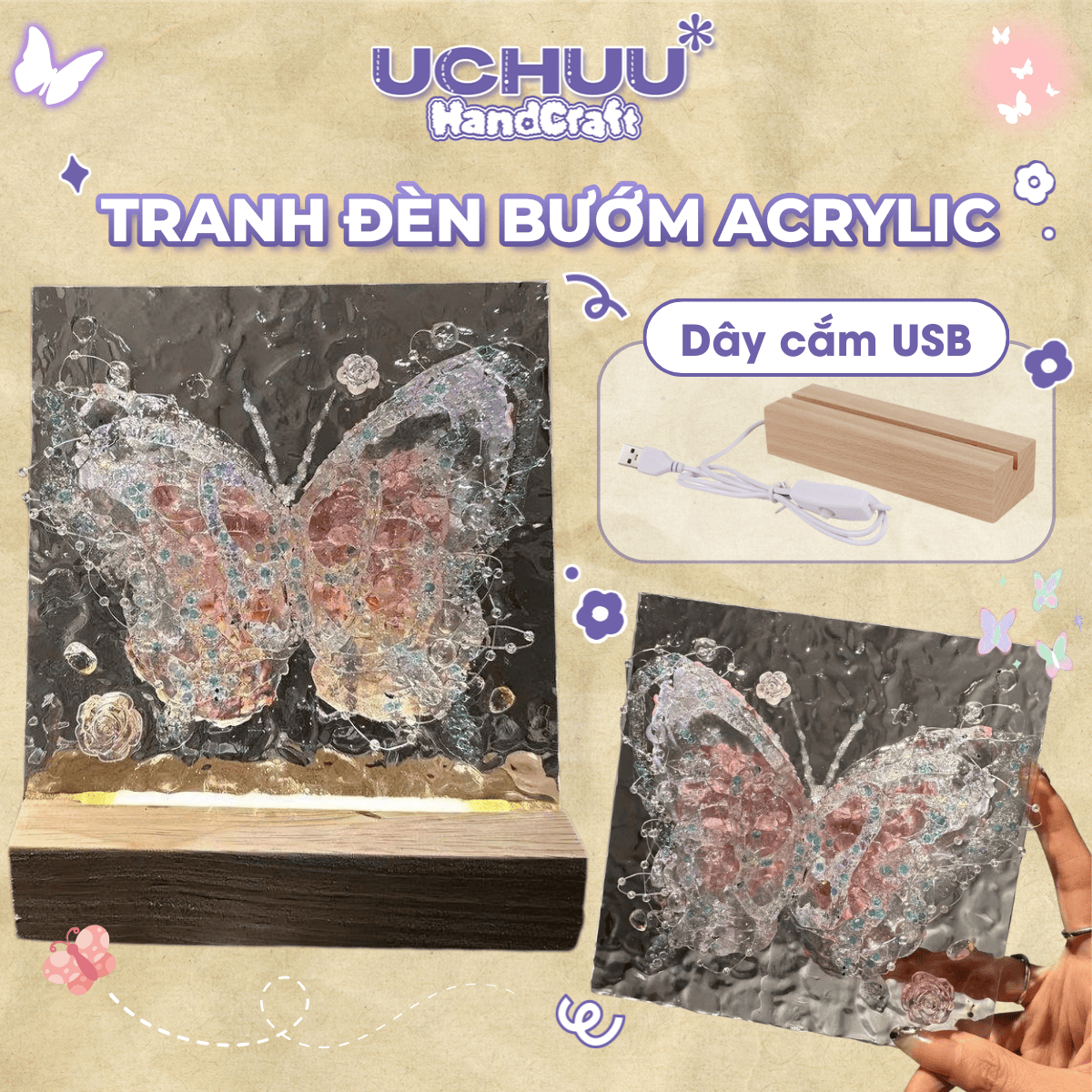 Tranh Đèn Bướm Acrylic