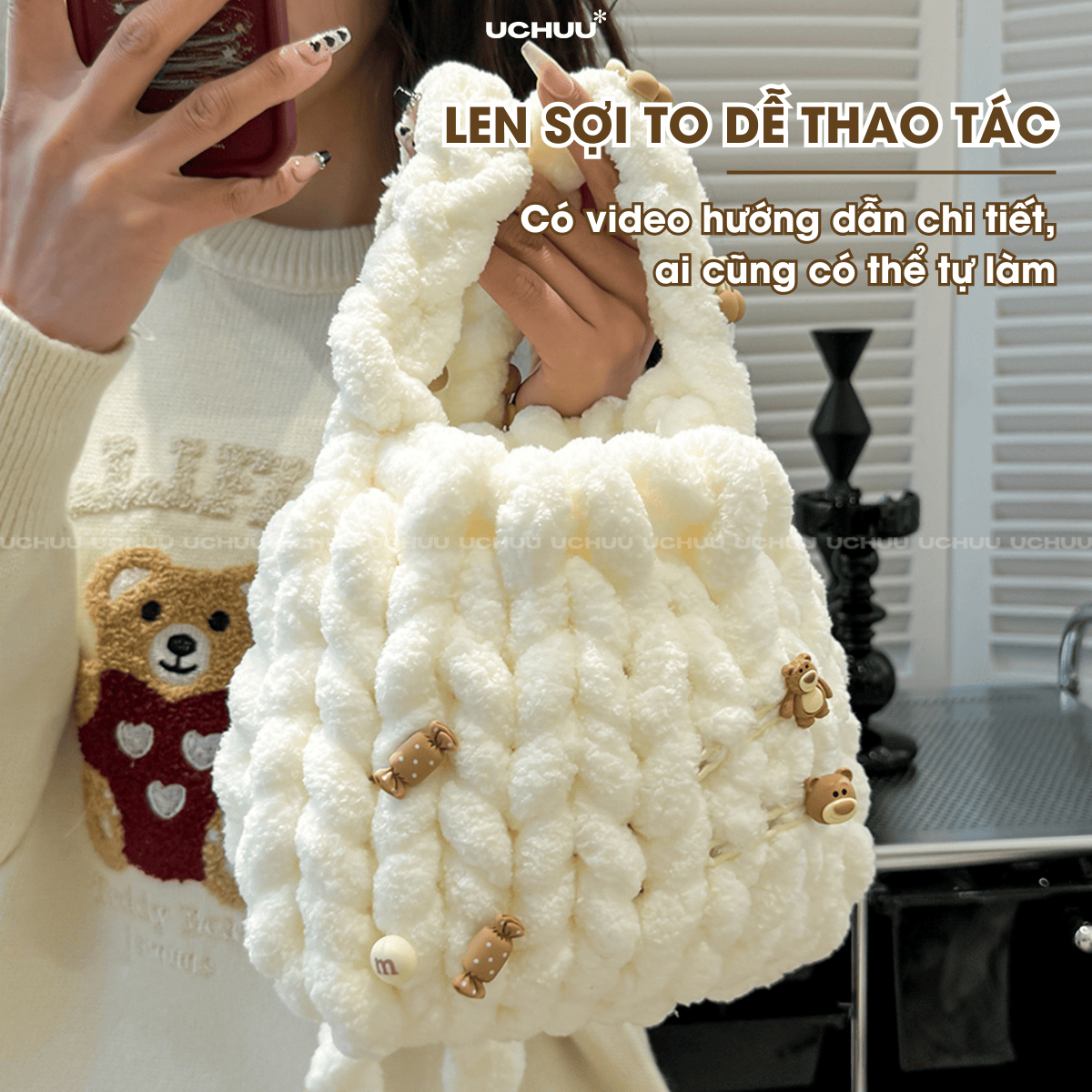 Set Túi Đeo Chéo Len Bông