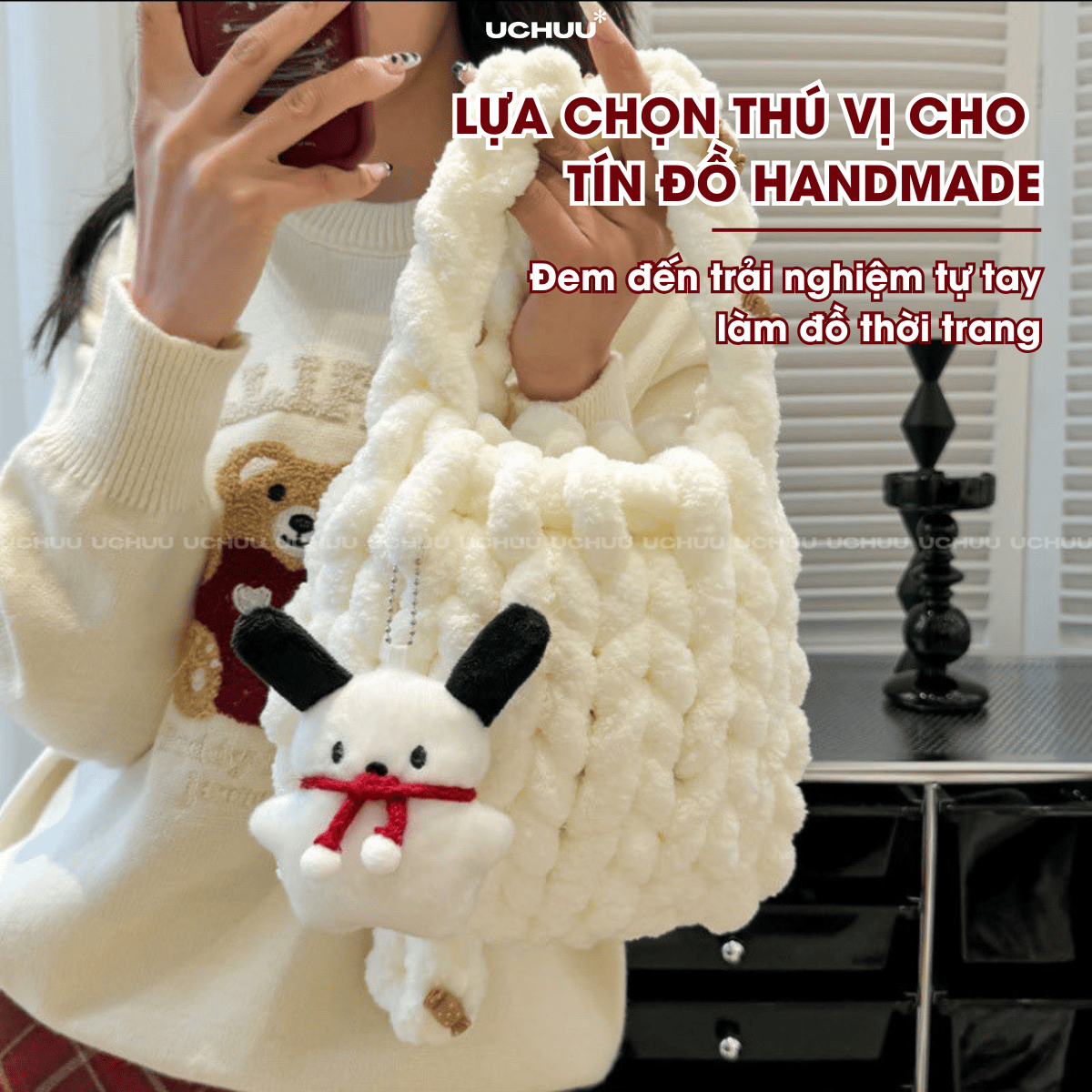Set Túi Đeo Chéo Len Bông
