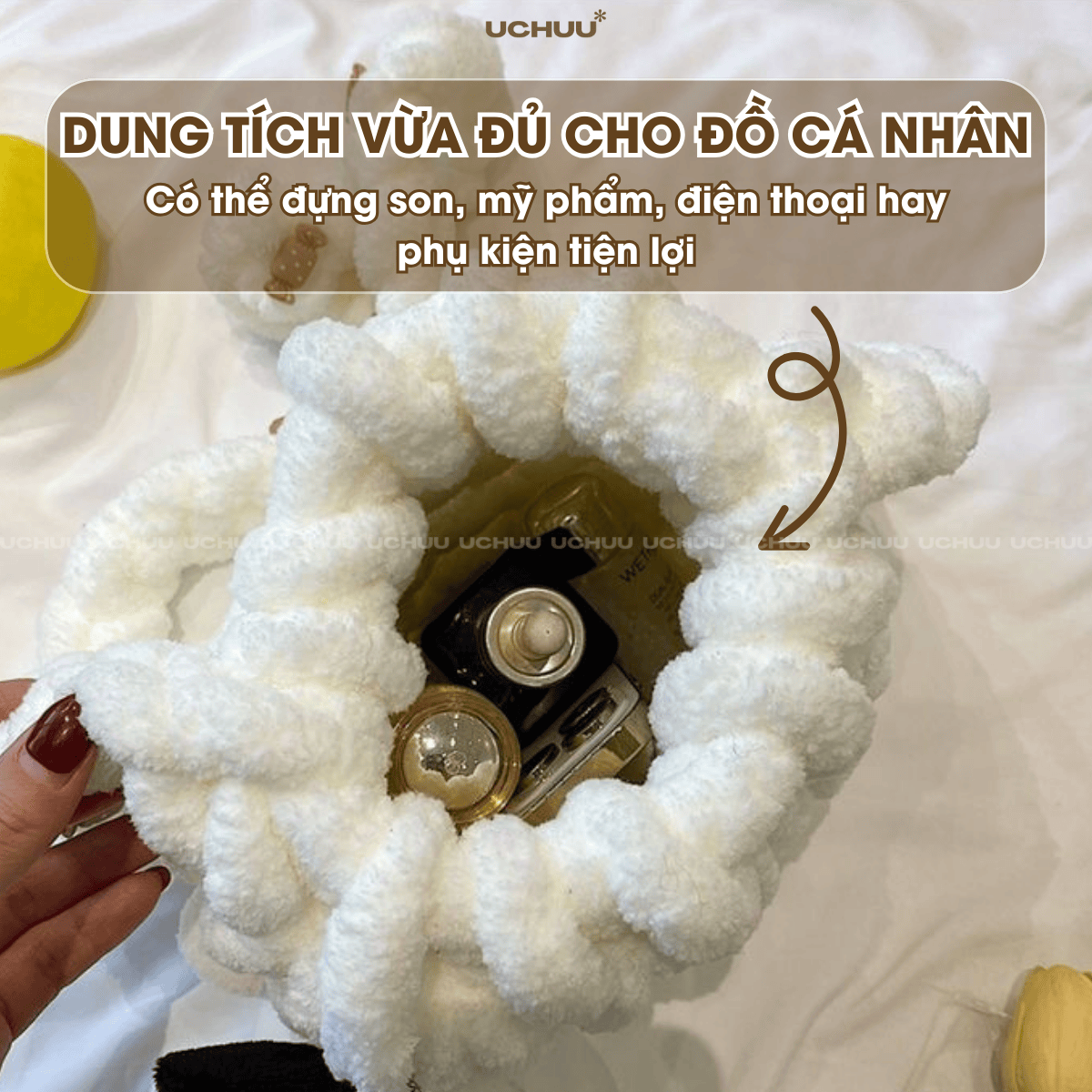 Set Túi Đeo Chéo Len Bông