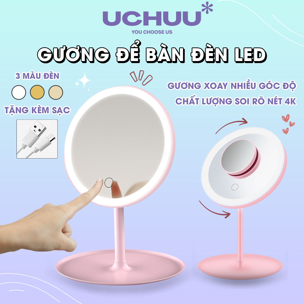 Gương Để Bàn Đèn LED