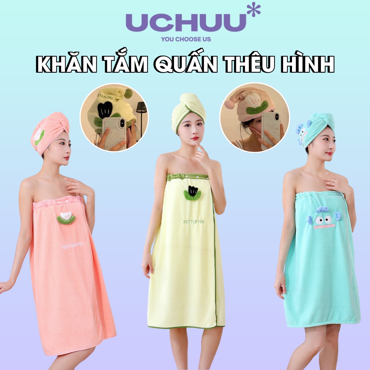 Khăn Tắm Quấn Thêu Hình