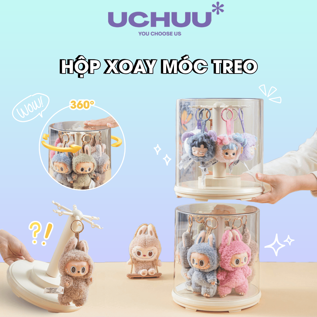 Hộp Trưng Bày Trụ Xoay Móc Treo UCHUU