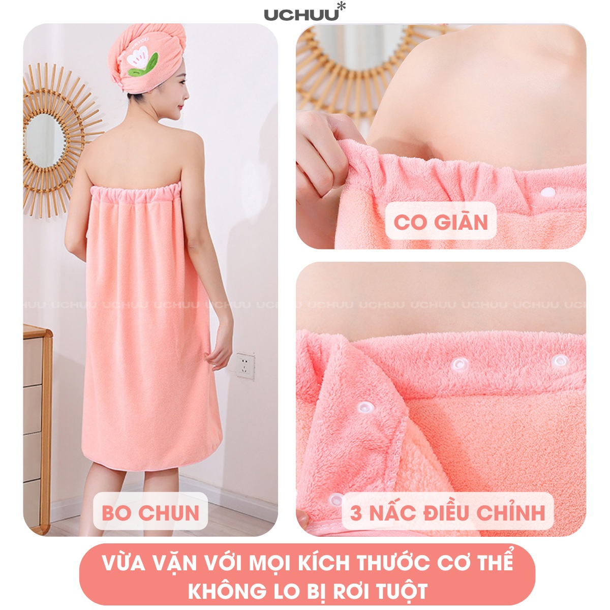 Khăn Tắm Quấn Thêu Hình