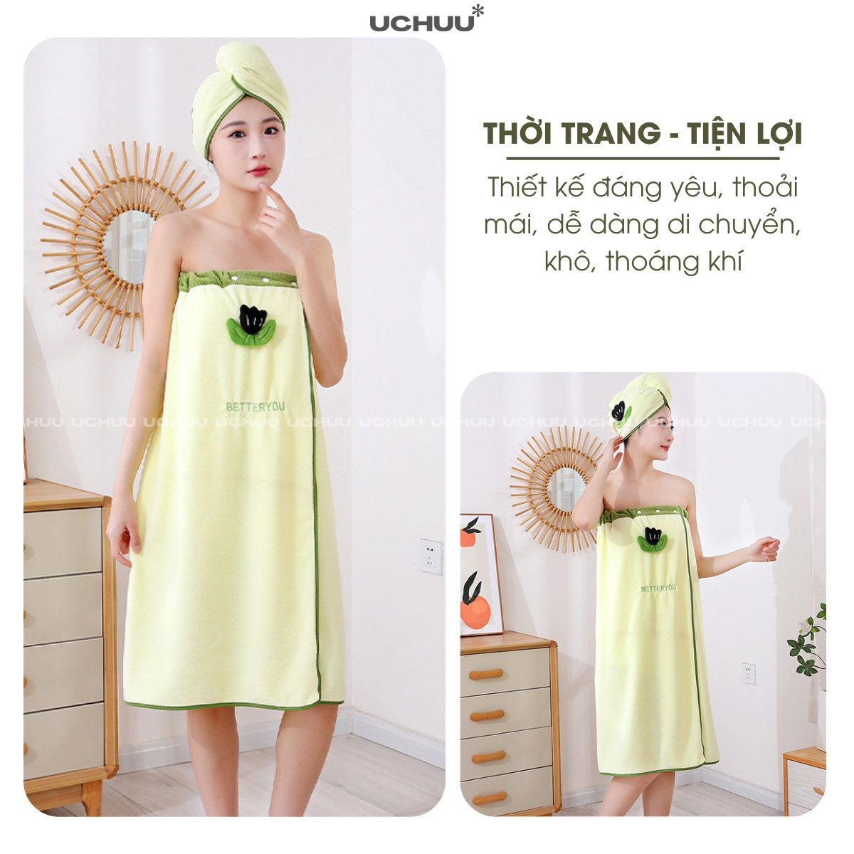 Khăn Tắm Quấn Thêu Hình