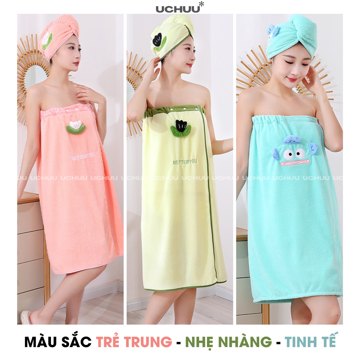 Khăn Tắm Quấn Thêu Hình