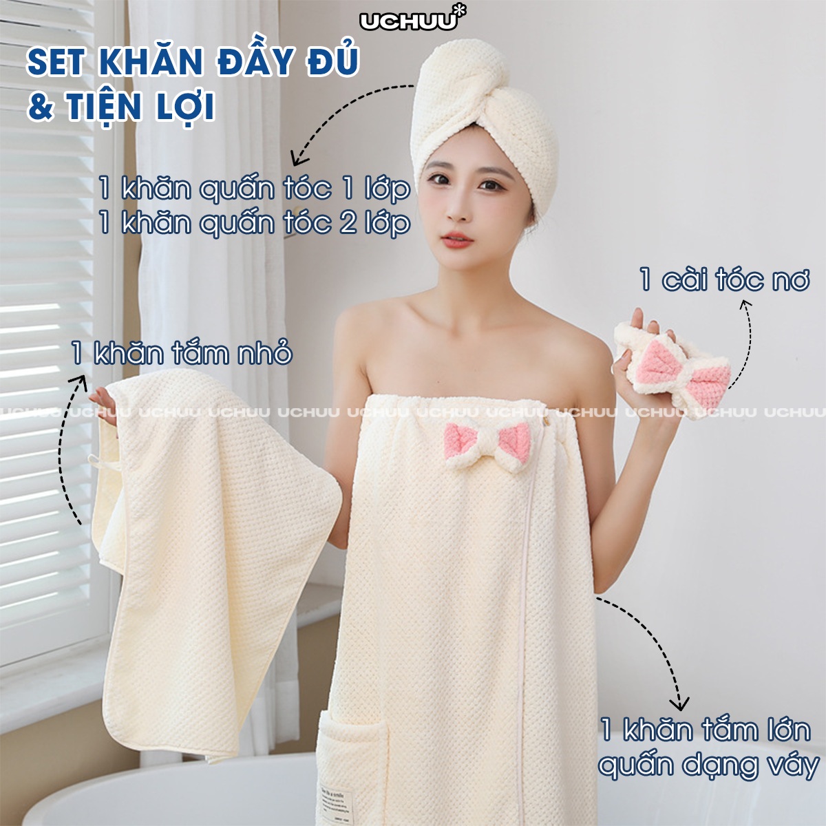 [Bộ 5 Món] Set Khăn Tắm Quấn