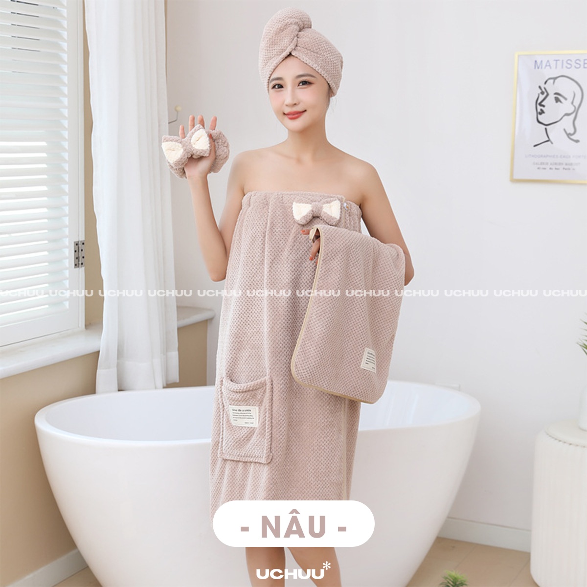 [Bộ 5 Món] Set Khăn Tắm Quấn