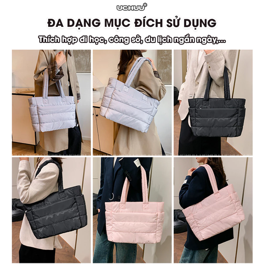 Túi Tote Phao UCHUU Chần Bông, Túi Công Sở Đeo Vai Phong Cách Hàn Quốc Đựng Laptop Đi Học, Du Lịch