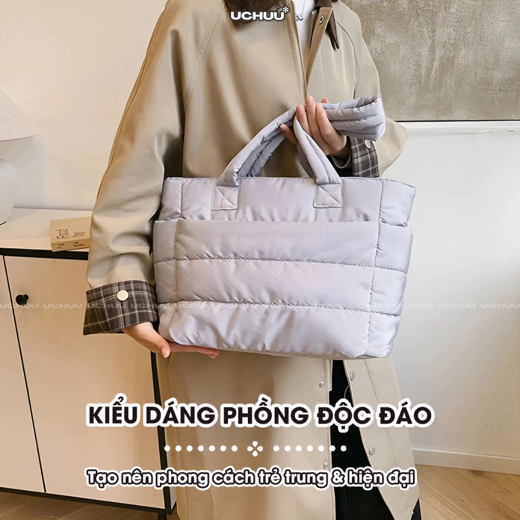 Túi Tote Phao UCHUU Chần Bông, Túi Công Sở Đeo Vai Phong Cách Hàn Quốc Đựng Laptop Đi Học, Du Lịch