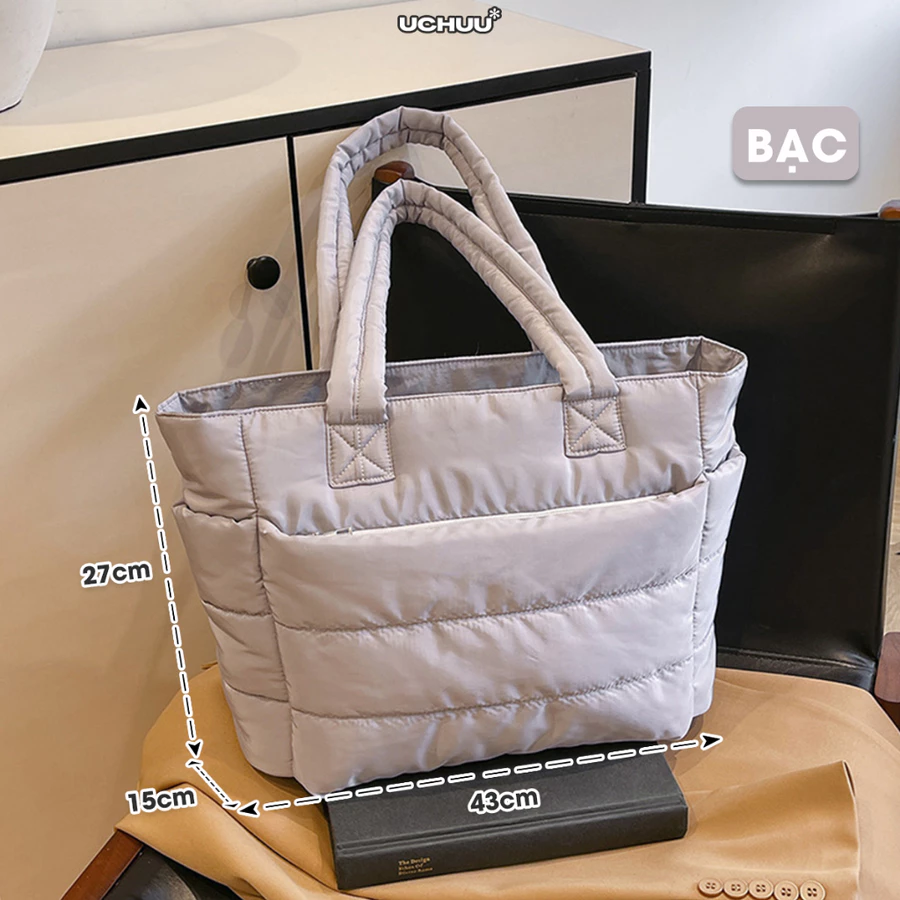 Túi Tote Phao UCHUU Chần Bông, Túi Công Sở Đeo Vai Phong Cách Hàn Quốc Đựng Laptop Đi Học, Du Lịch