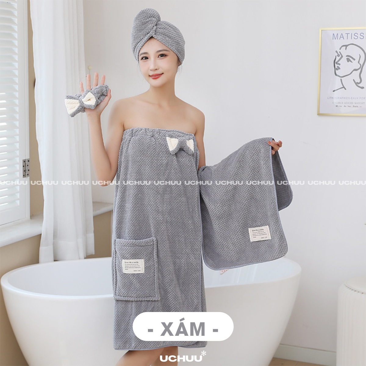 [Bộ 5 Món] Set Khăn Tắm Quấn
