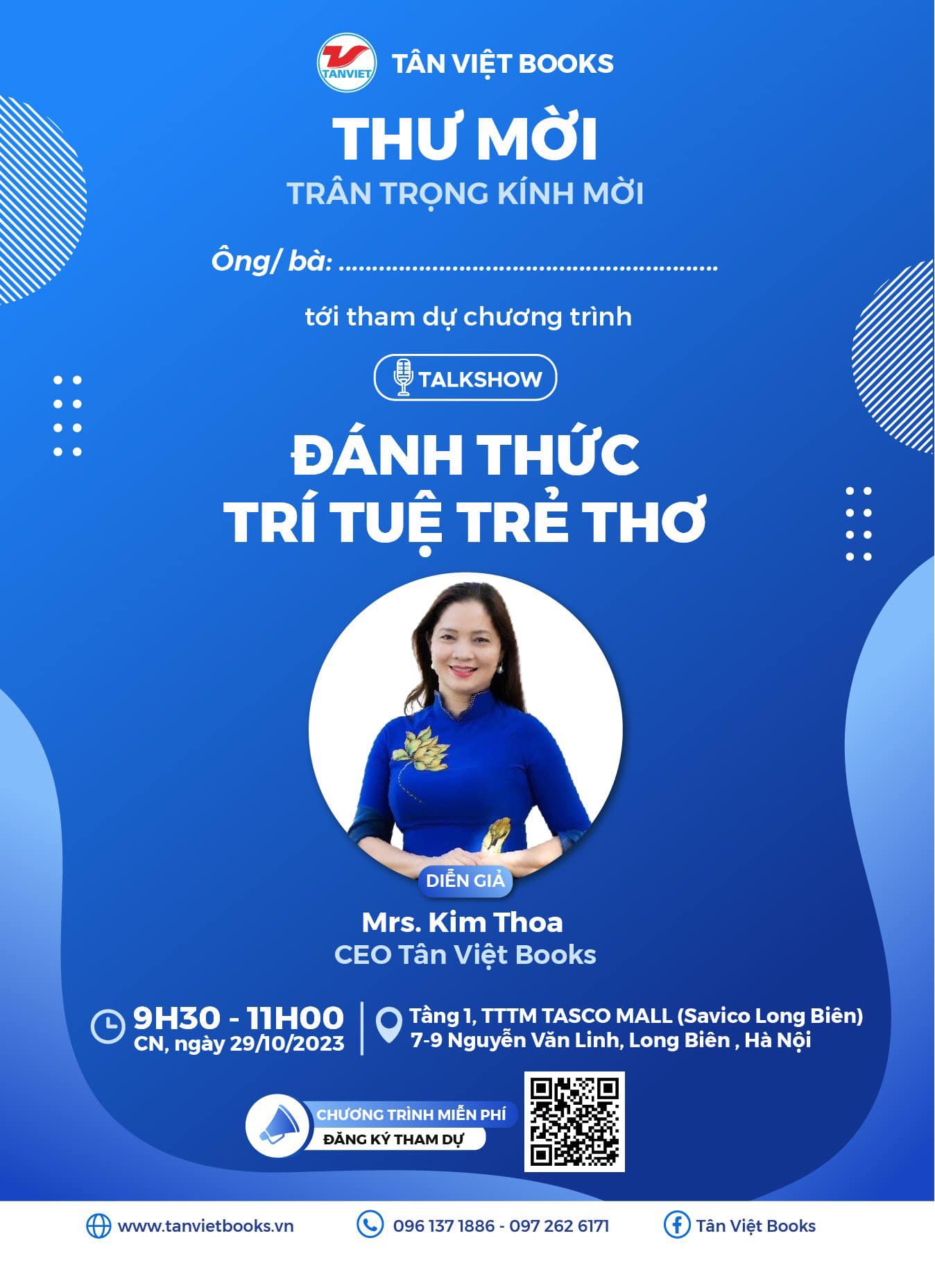 Thư mời tham dự sự kiện talkshow: Đánh thức trí tuệ trẻ thơ